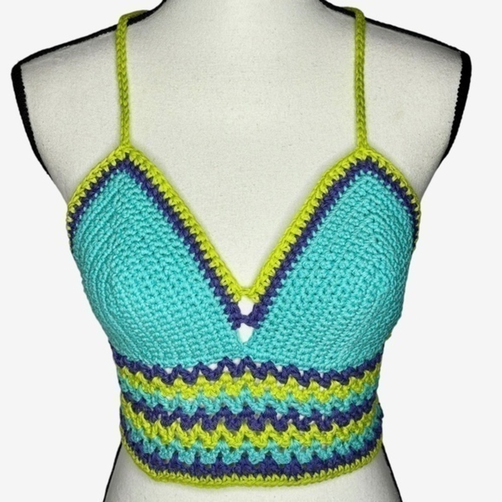 Handcrafted Crochet Crop Top Summer Cropped Cotton Yarn Art Handmade Knit